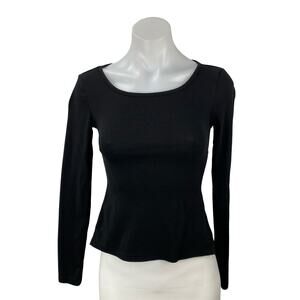 Commense Women's Black Scoop Neck Long Sleeve Back Cut Out Peplum Blouse Top XS